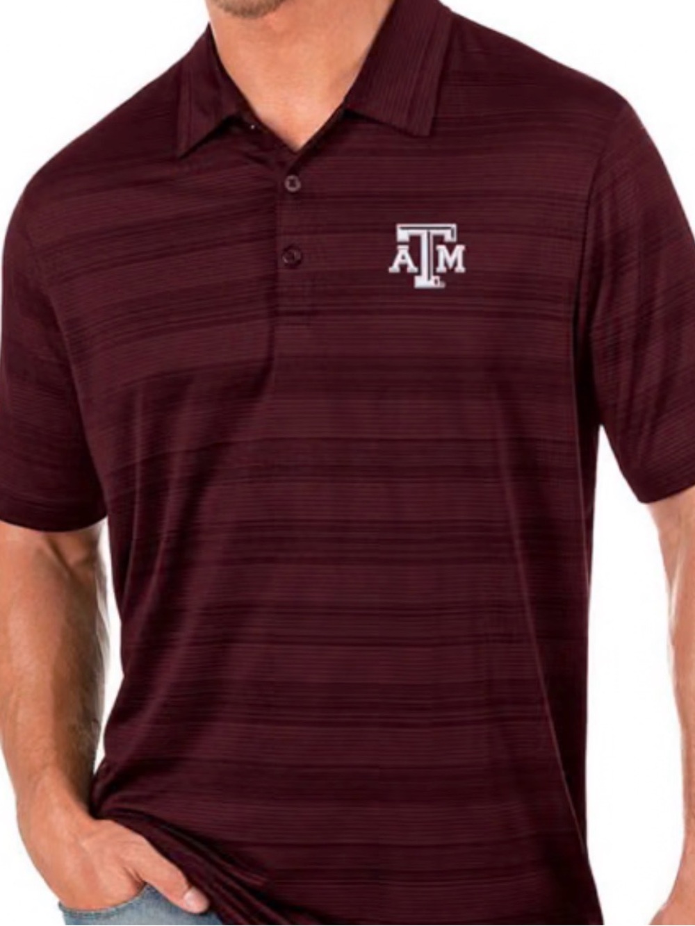 Antigua Maroon Texas A&M Subtle Stripe Polo